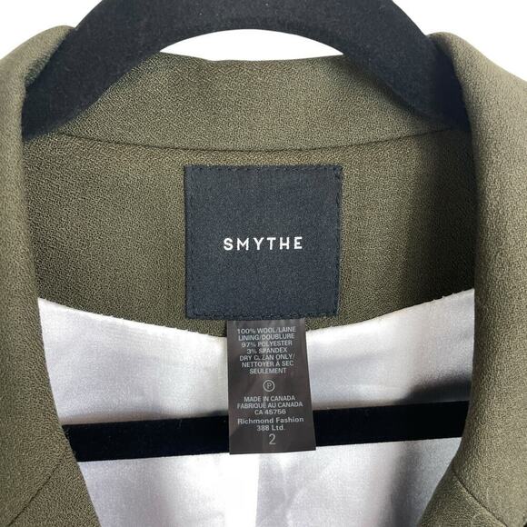 Smythe Duchess Wool Classic Peak Lapel Single Breasted Blazer Jacket Green Sz 2 - Picture 3 of 11